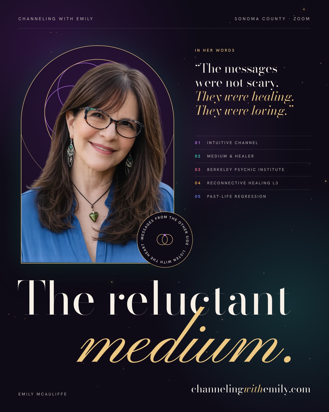 Poster: The reluctant medium, with Emily's portrait in a gold arch